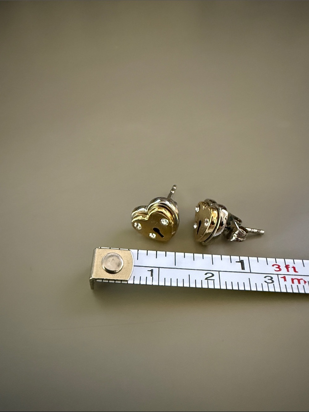 Coach Gold Heart Stud Earrings with Crystal Detail